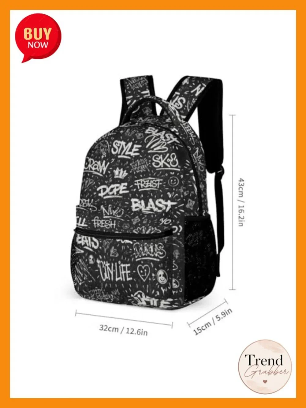 Graffiti Backpack Large Capacity Water-Resistant Oxford Fabric Adjustable Straps